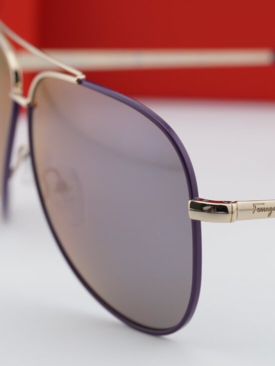 Salvatore Ferragamo SF131S 736 Aviator Sunglasses - Gold & Black / Purple main image 6